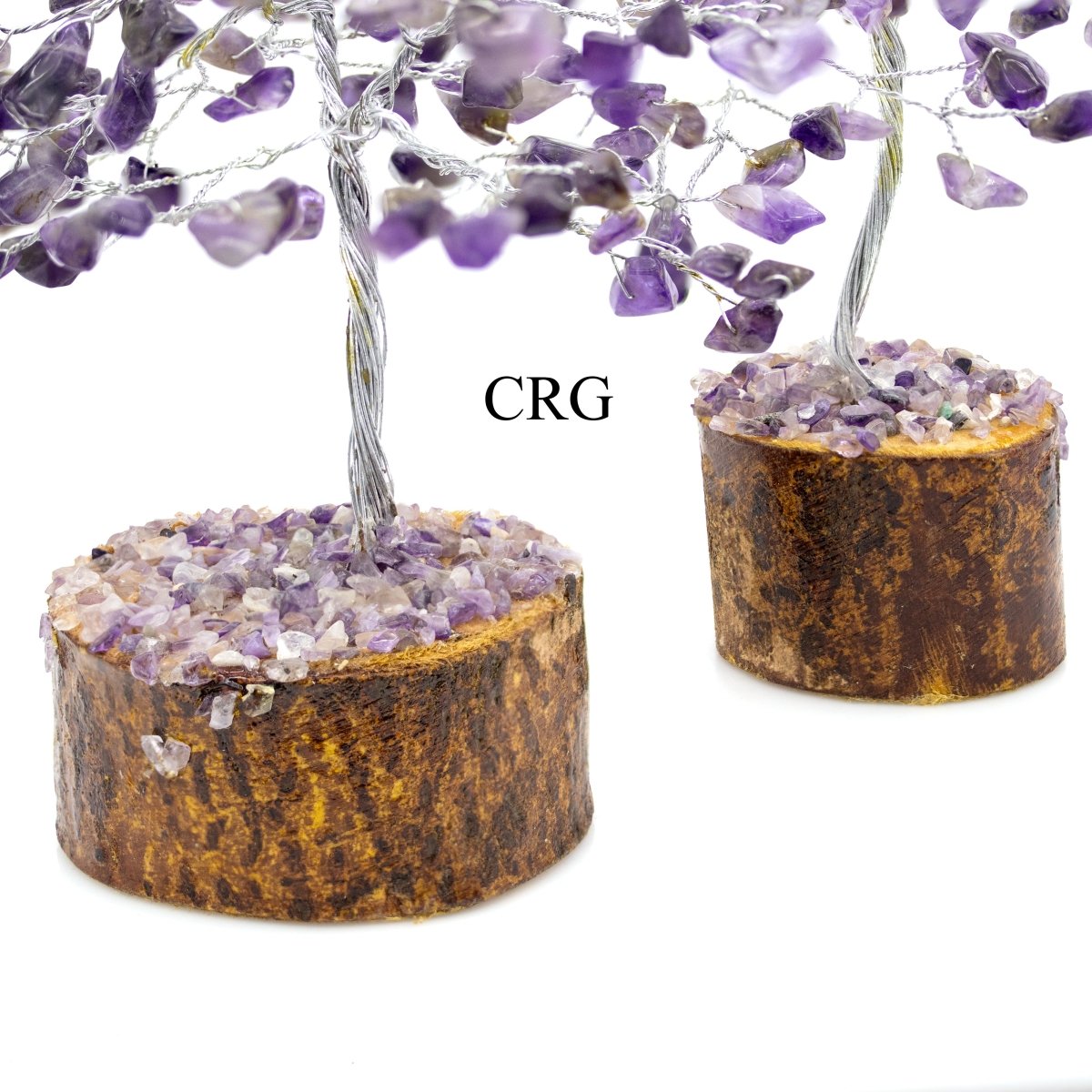 SET OF 4 -Amethyst - 100 Gemstone Chip Tree w/ Wood Base - Silver Wire