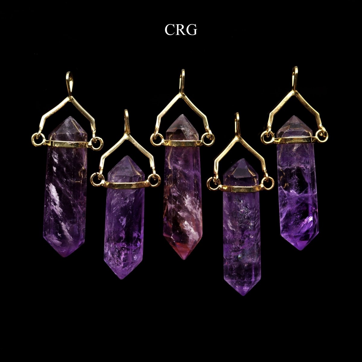SET OF 4 - Amethyst Double Terminated Point Pendant with Gold Swivel Bail / 1-2" AVG