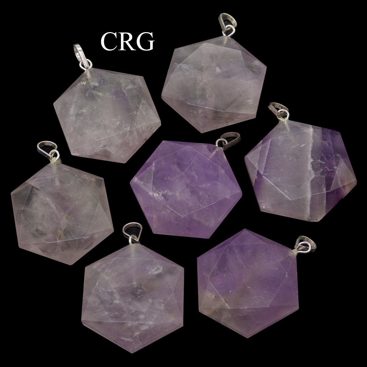 SET OF 4 - Amethyst Faceted Hexagon Pendant with Silver Bail / 1" AVG (INJD)