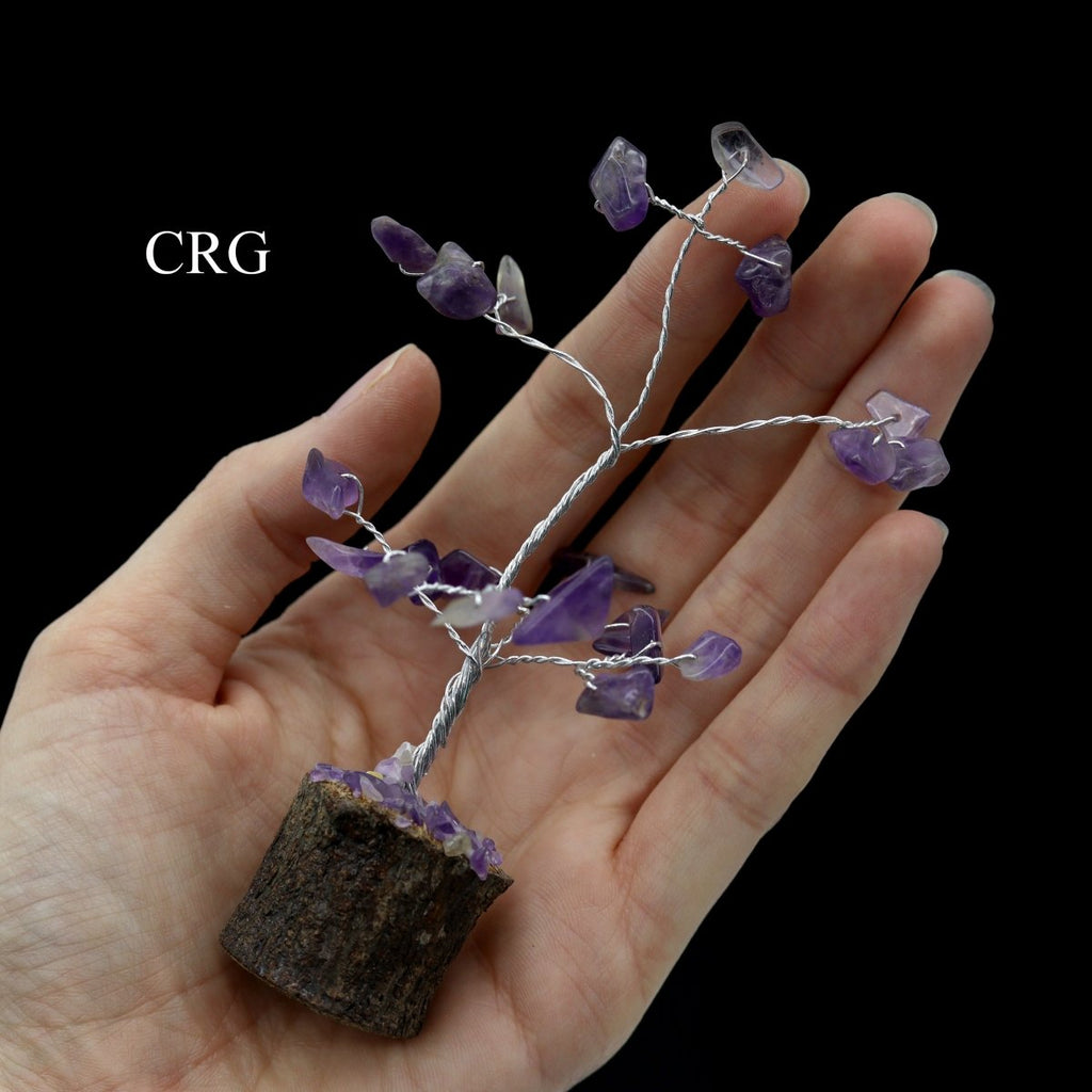 SET OF 4 - Amethyst Gemstone Chip Tree on Wood Base / 3-4" AVG
