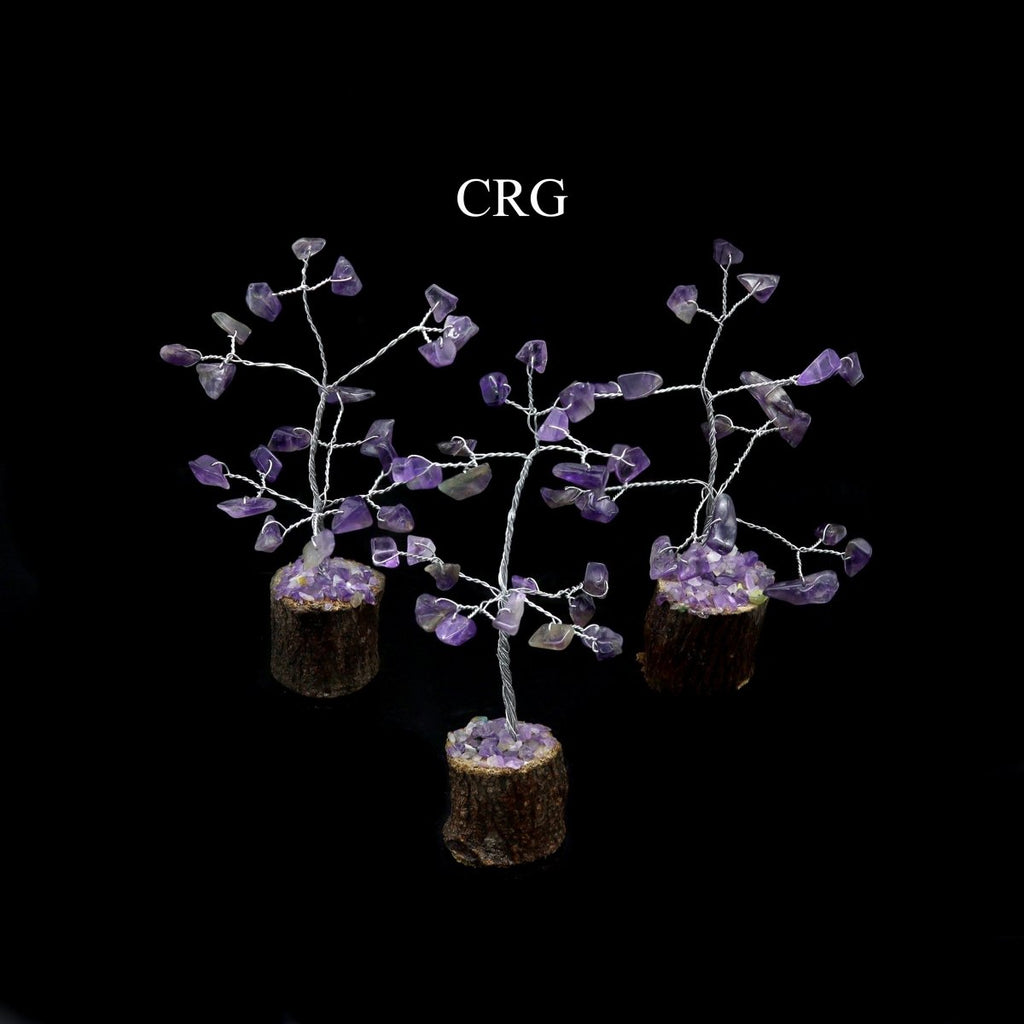 SET OF 4 - Amethyst Gemstone Chip Tree on Wood Base / 3-4" AVG