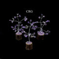 SET OF 4 - Amethyst Gemstone Chip Tree on Wood Base / 3-4" AVG