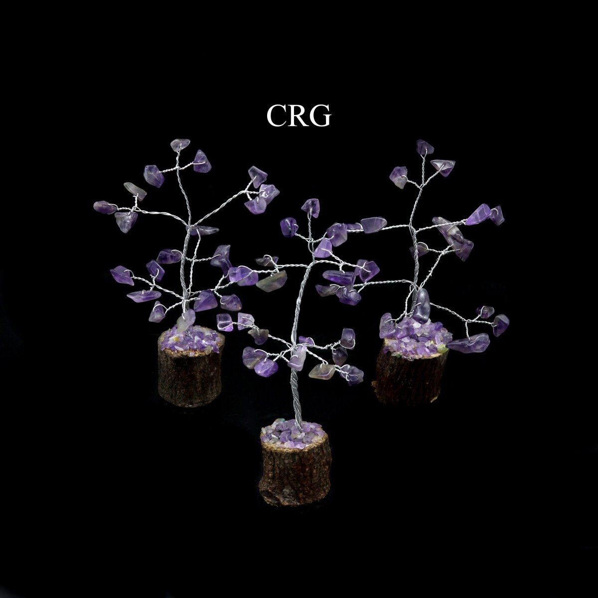 SET OF 4 - Amethyst Gemstone Chip Tree on Wood Base / 3-4" AVG