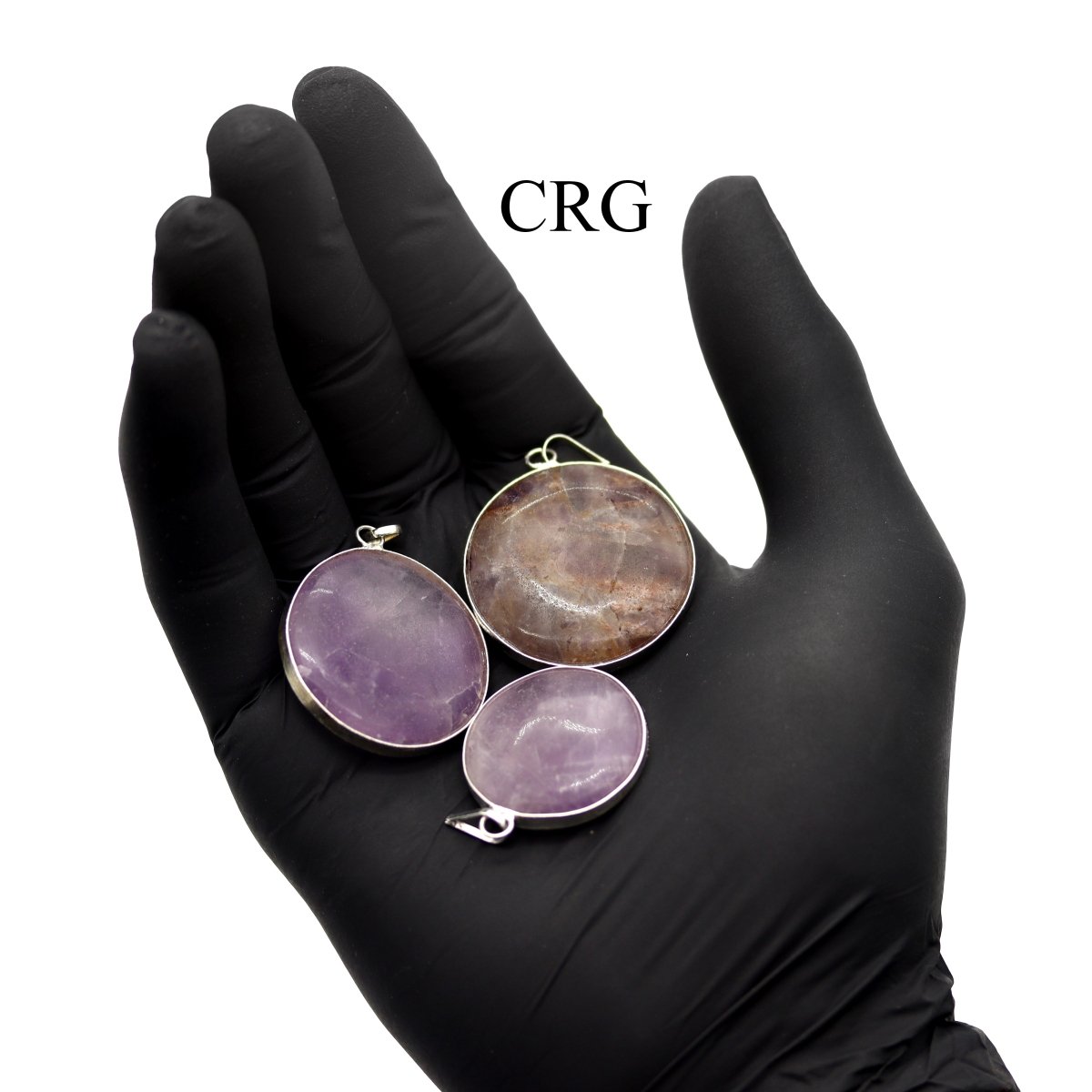 Amethyst Round Cabochon Pendant with Silver Plating (1 To 1.5 Inches) (4 Pieces) (INJD)