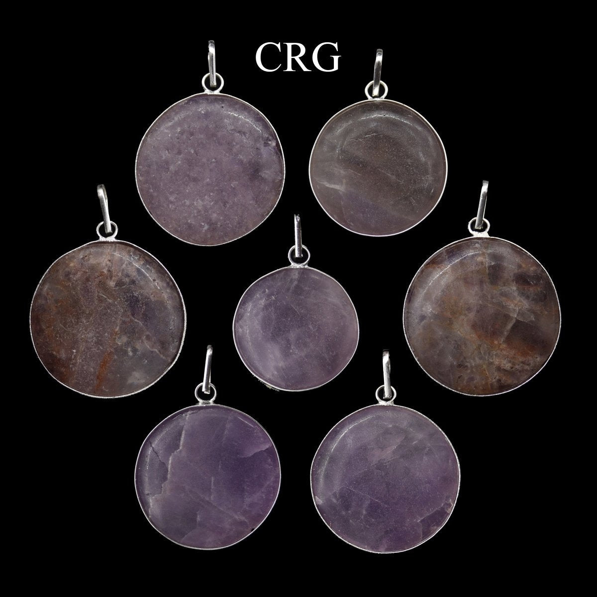 Amethyst Round Cabochon Pendant with Silver Plating (1 To 1.5 Inches) (4 Pieces) (INJD)