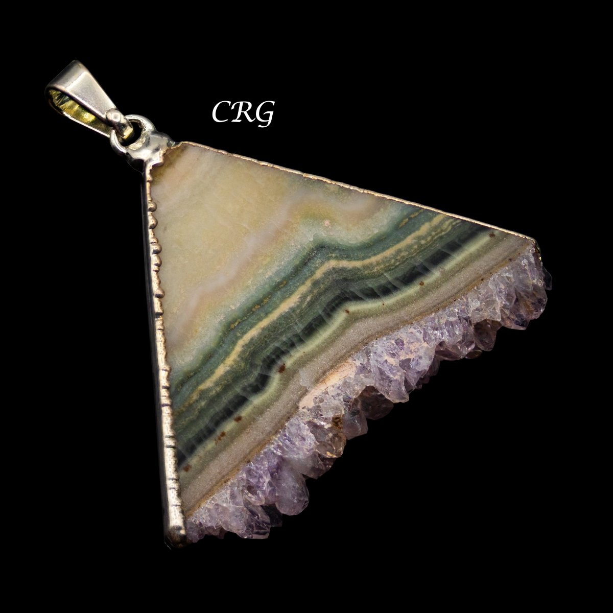 SET OF 4 - Amethyst Triangle Slice Pendant w/ Silver Plating / 40-50mm AVG