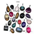 SET OF 4 - Assorted Gemstone Cabochon Pendants with Silver Plating / 1-1.5” AVG