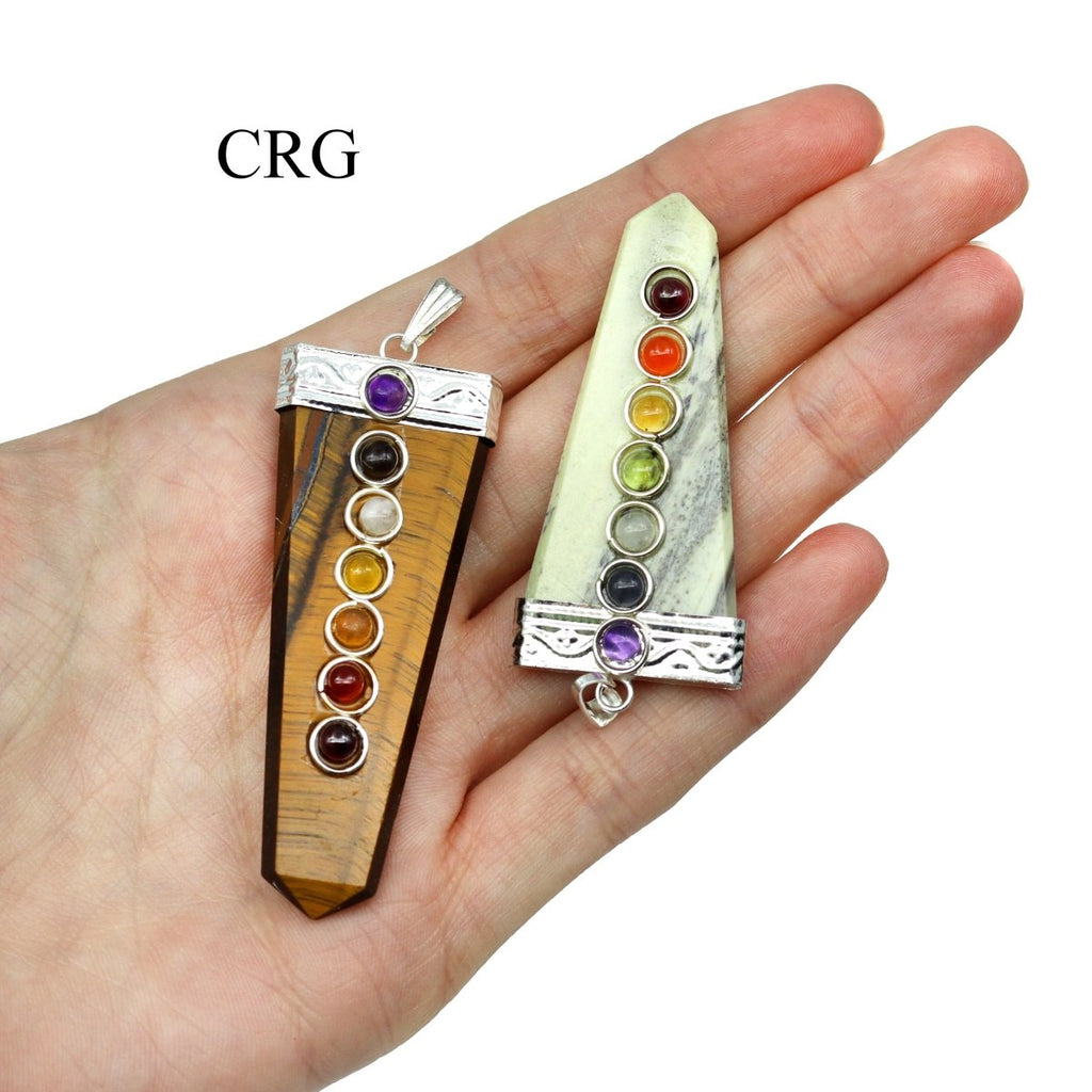 SET OF 4 - Assorted Gemstone Flat Point Pendants with 7 Stone Overlay / 1.5" AVG