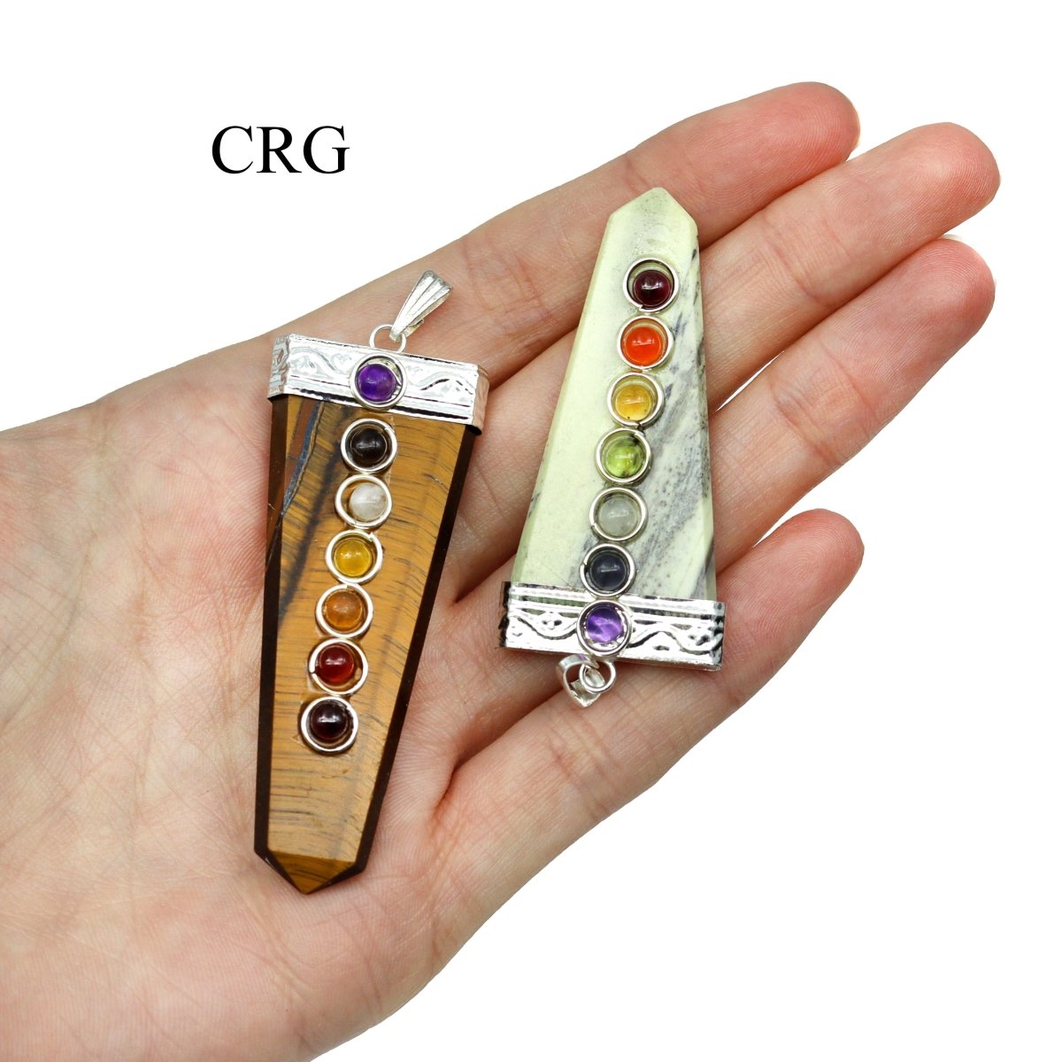 SET OF 4 - Assorted Gemstone Flat Point Pendants with 7 Stone Overlay / 1.5" AVG