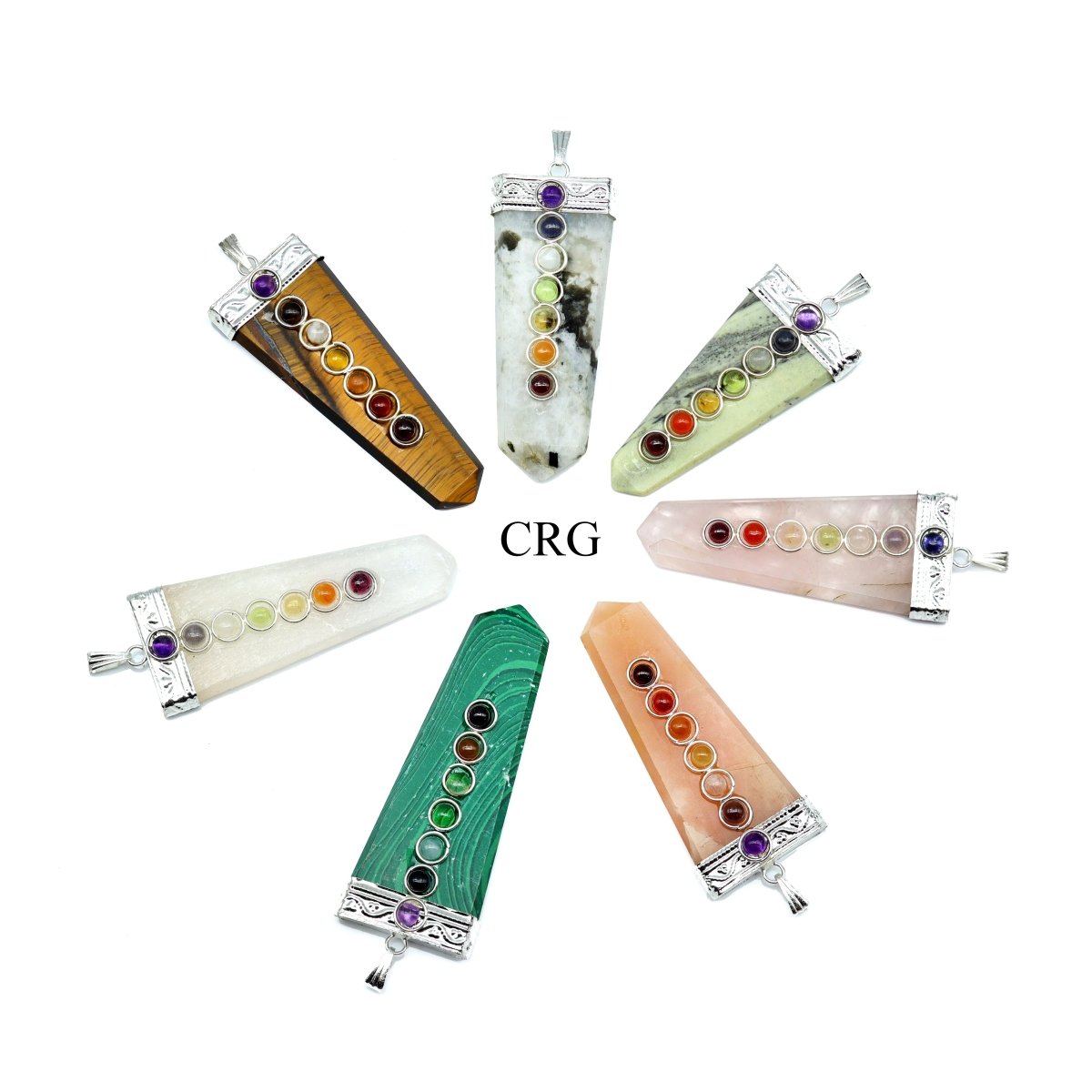 SET OF 4 - Assorted Gemstone Flat Point Pendants with 7 Stone Overlay / 1.5" AVG