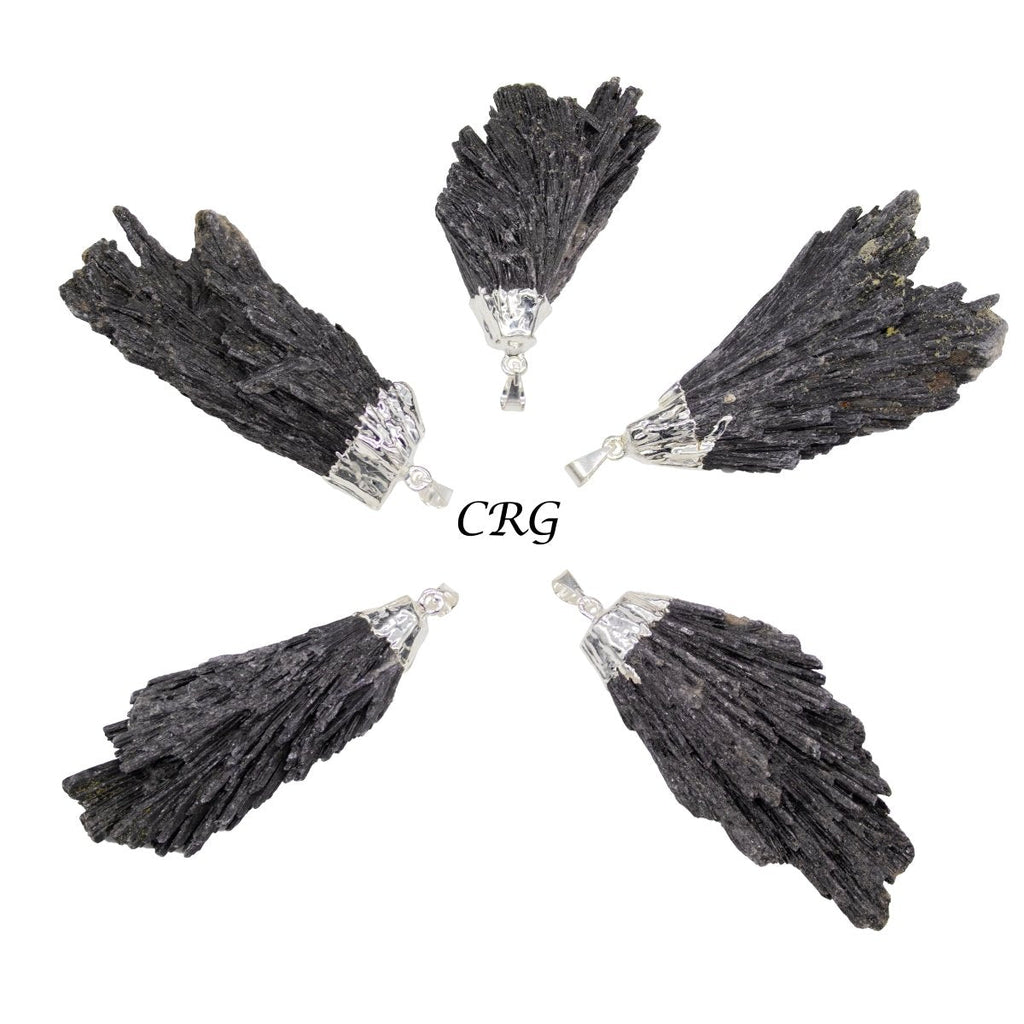 SET OF 4 - Black Kyanite Fan Pendant with Silver Plating / 1-2" AVG