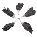 SET OF 4 - Black Kyanite Fan Pendant with Silver Plating / 1-2" AVG