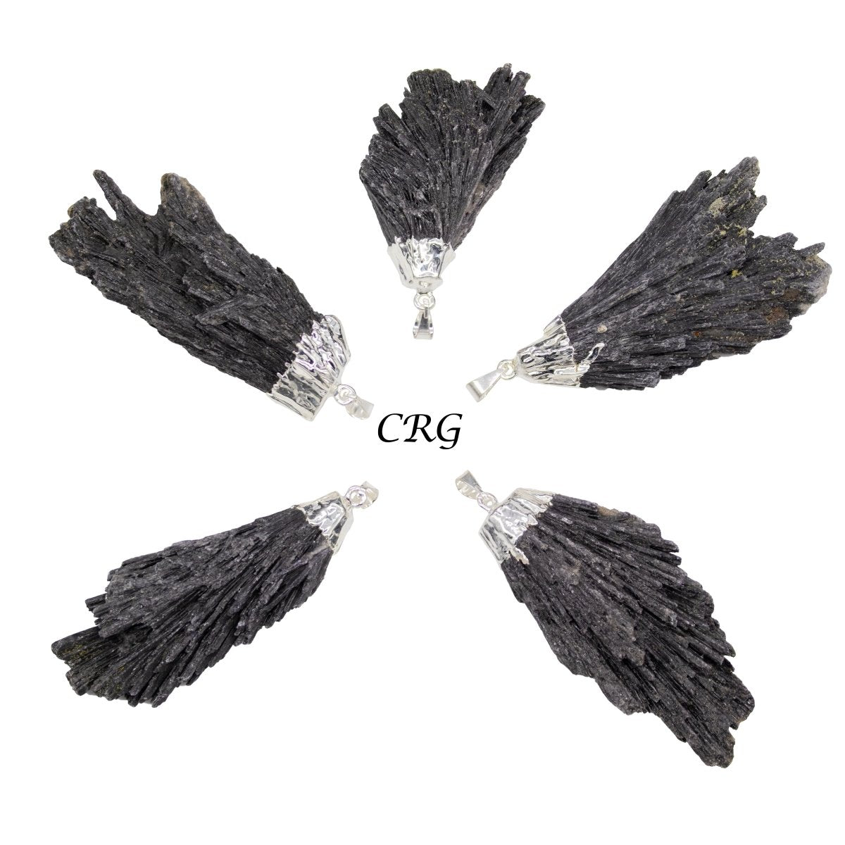 SET OF 4 - Black Kyanite Fan Pendant with Silver Plating / 1-2" AVG