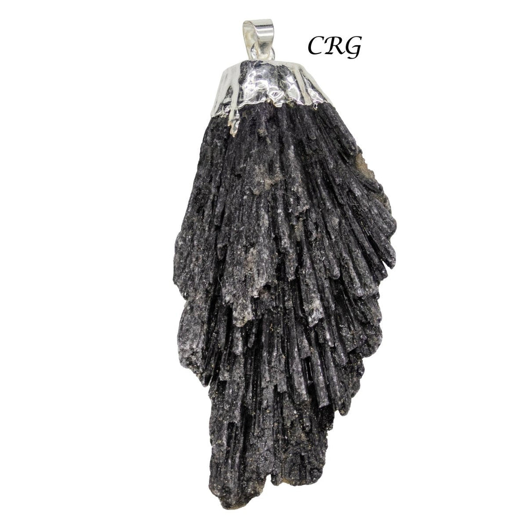 SET OF 4 - Black Kyanite Fan Pendant with Silver Plating / 1-2" AVG