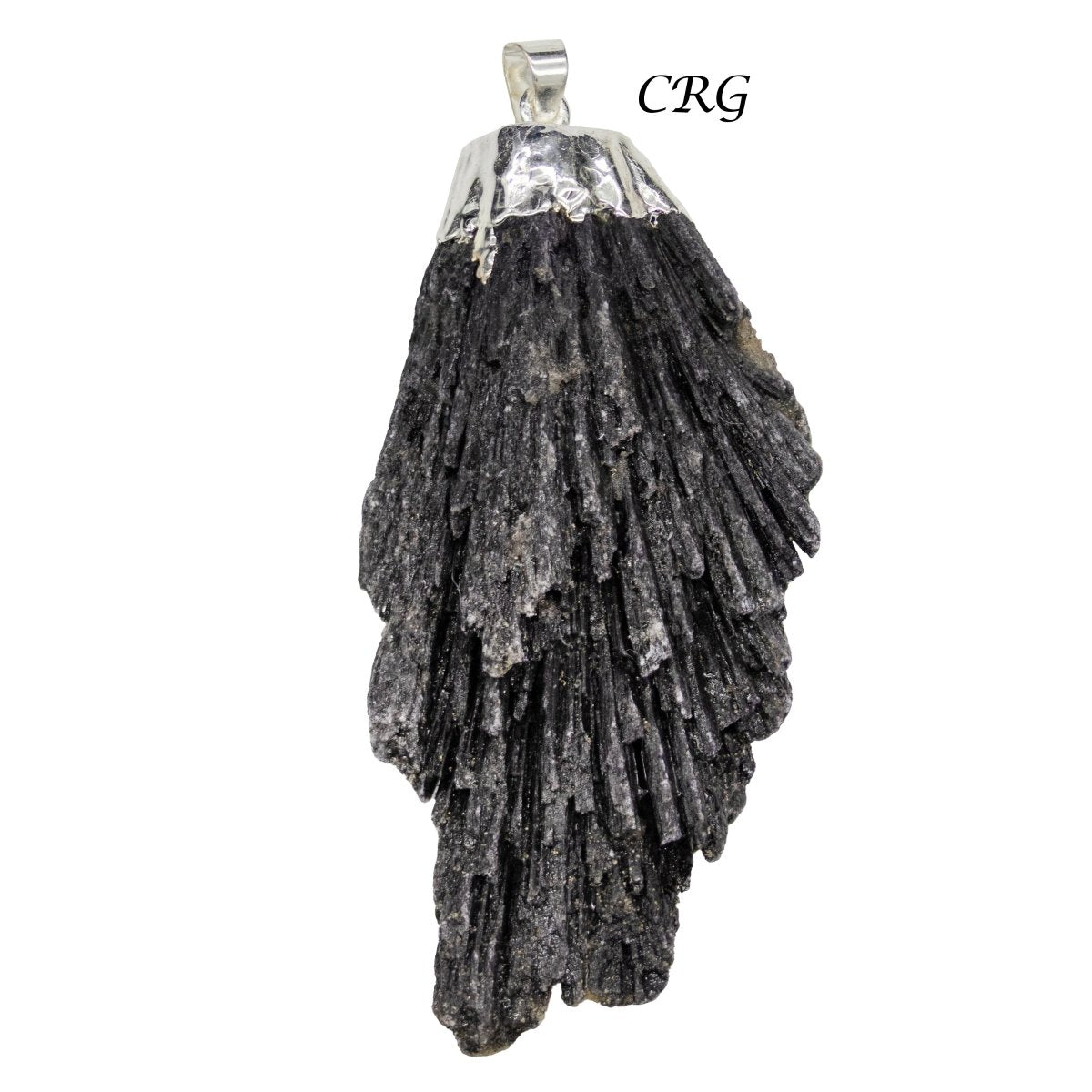 SET OF 4 - Black Kyanite Fan Pendant with Silver Plating / 1-2" AVG