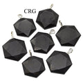 SET OF 4 - Black Tourmaline Faceted Hexagon Pendant with Silver Bail / 1" AVG