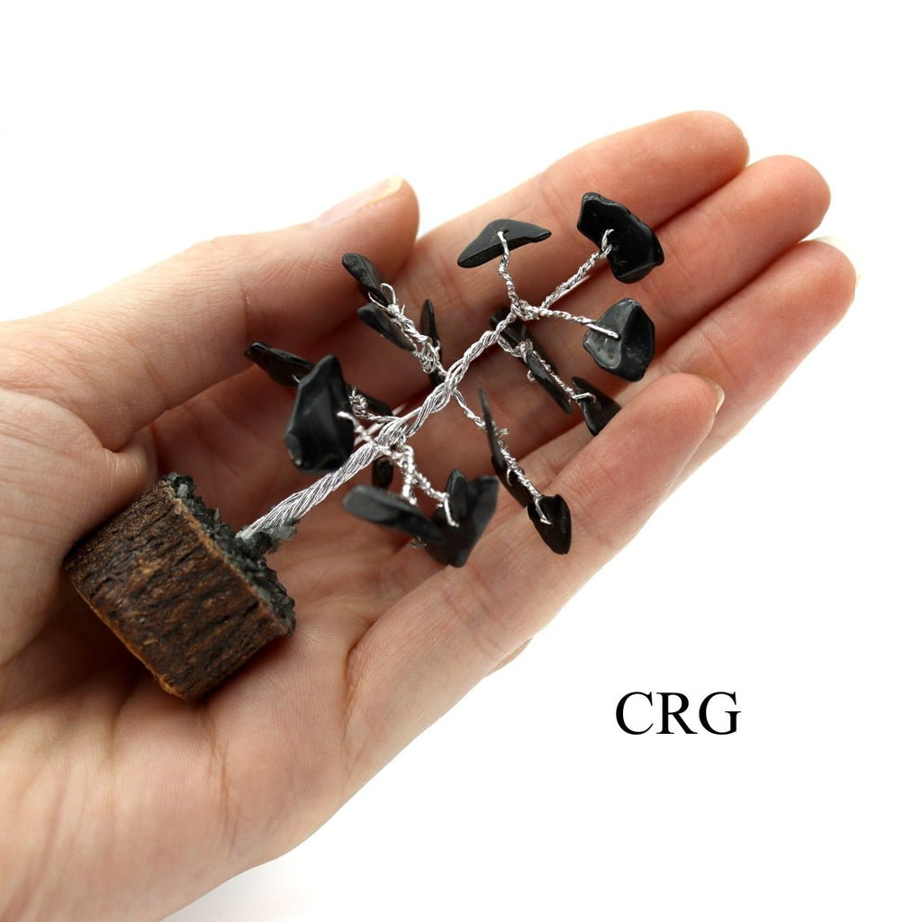 SET OF 4 - Black Tourmaline Gemstone Chip Tree / 1-2" AVG