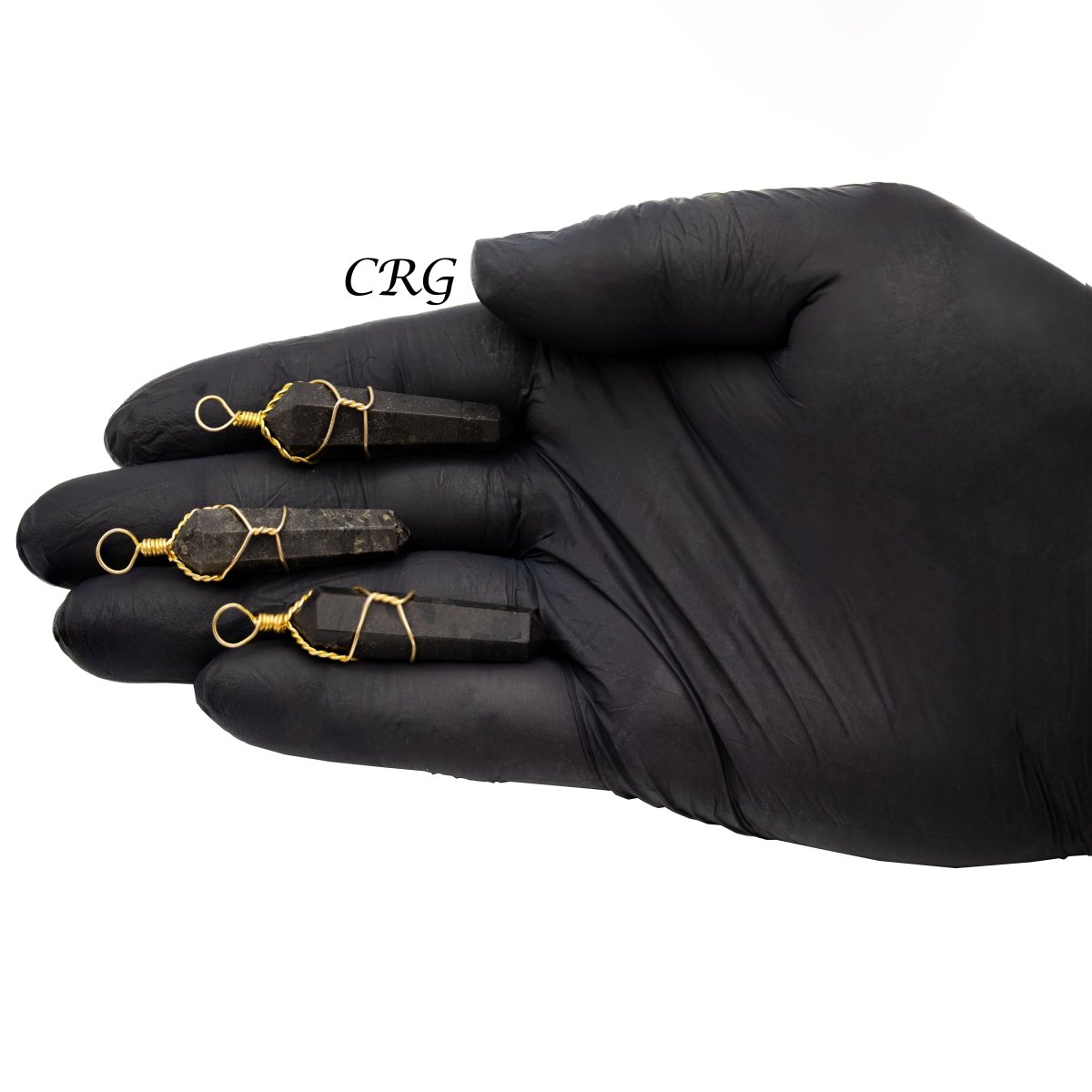 SET OF 4- Black Tourmaline Gold Wire Wrapped Double Term. Point Pendant / 1" Avg