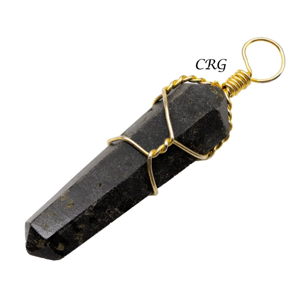 SET OF 4- Black Tourmaline Gold Wire Wrapped Double Term. Point Pendant / 1" Avg