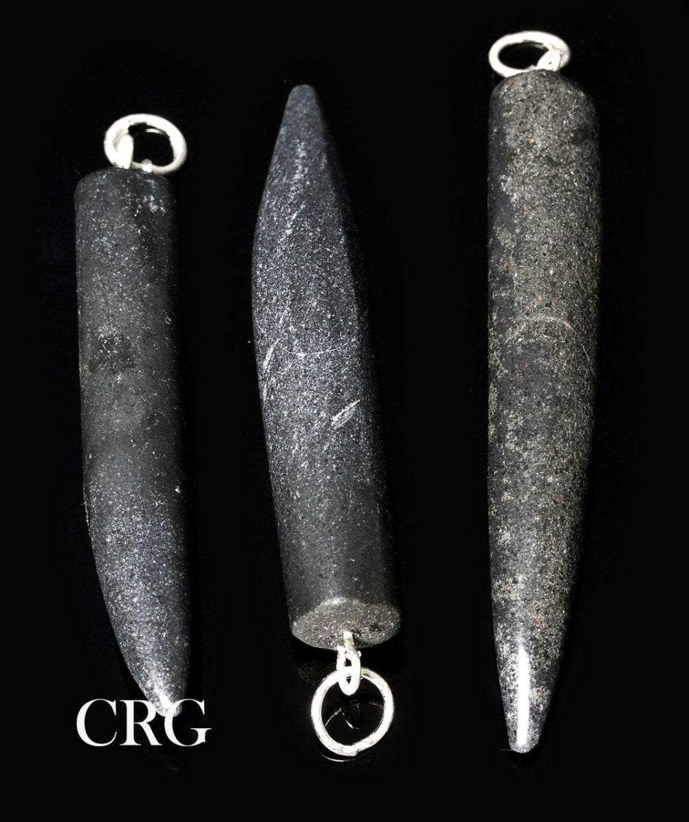 SET OF 4 - Black Tourmaline Horn Pendants / 2" Avg