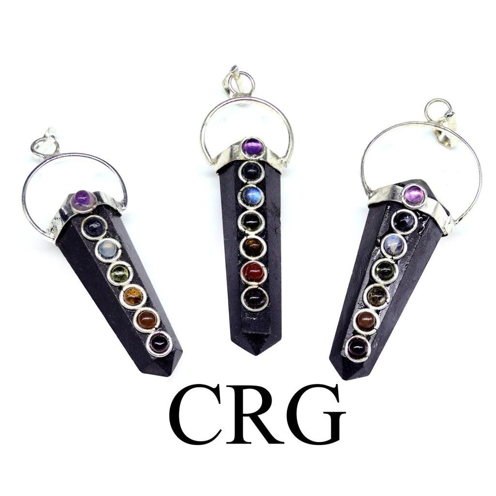 SET OF 4 - Black Tourmaline Pencil Point Pendant with 7 Stone Overlay / 1.5" AVG
