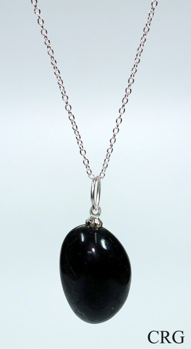 SET OF 4 - Black Tourmaline Tumbled Pendants (INJD)