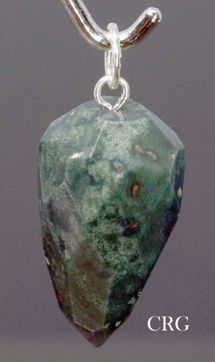 SET OF 4 - Bloodstone Faceted Drop Pendant w/ Silver Bail / 1" Avg
