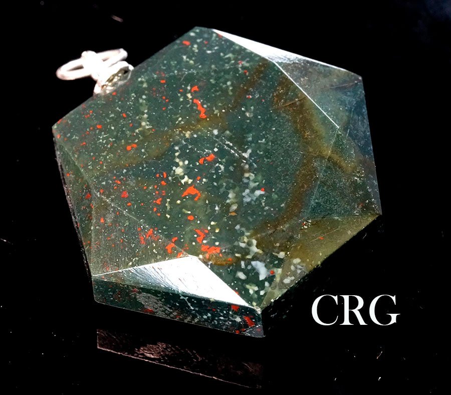 SET OF 4 - Bloodstone Hexagon Pendant w/ Silver Bail / 1" Avg