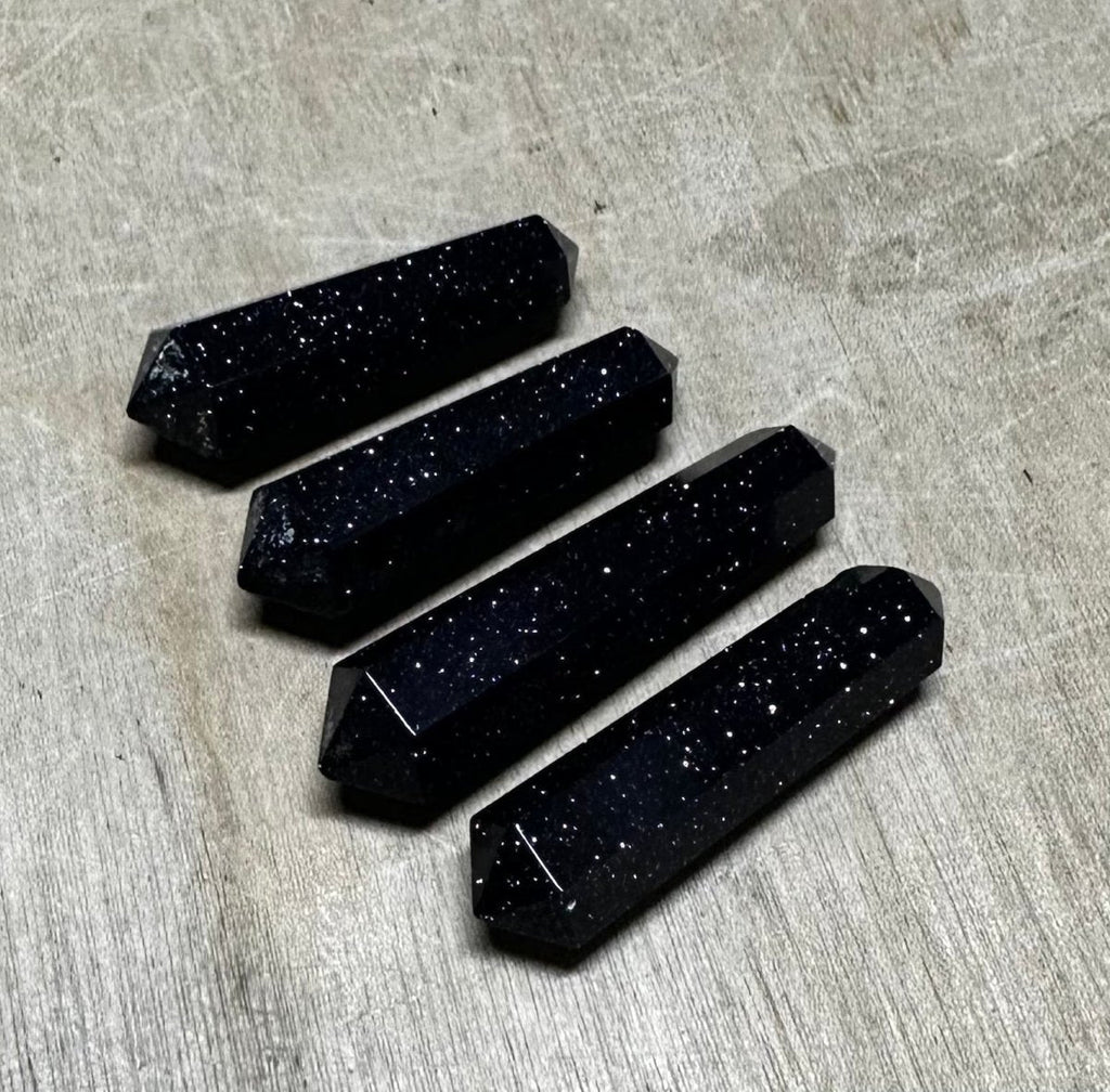 SET OF 4 - Blue Goldstone Mini Double Terminated Points / 1" AVG