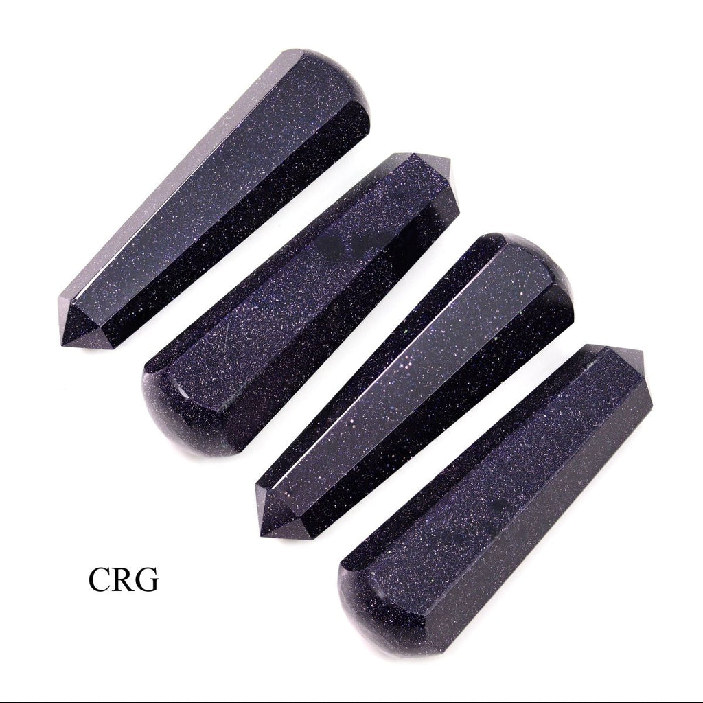 SET OF 4 - Blue Goldstone Mini Wand with Round End / 2" AVG