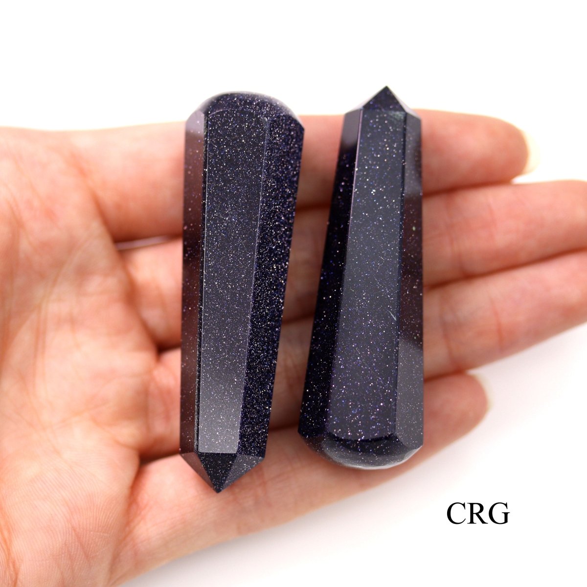 SET OF 4 - Blue Goldstone Mini Wand with Round End / 2" AVG