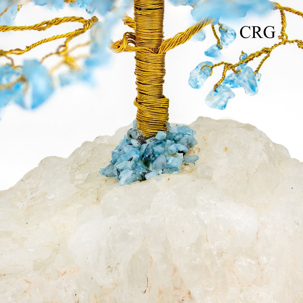 SET OF 4 -Blue Topaz - 500 Gemstone Chip Tree w/ Cluster Base - Gold Wire