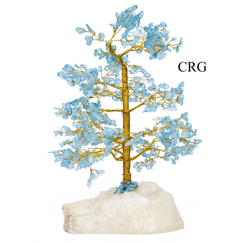 SET OF 4 -Blue Topaz - 500 Gemstone Chip Tree w/ Cluster Base - Gold Wire