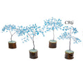 SET OF 4 - Blue Topaz Inspired / 100 Chip Tree w/ Wood Base / Silver Wire