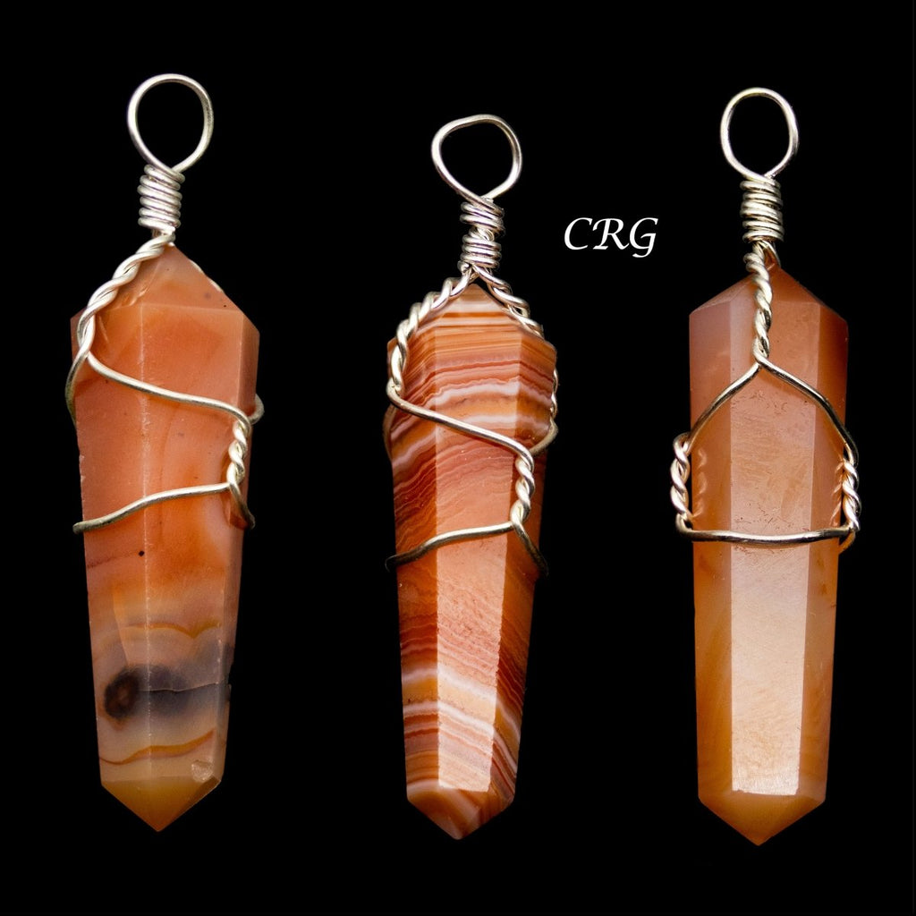 SET OF 4 - Carnelian Double Terminated Point Pendant with Silver Wire / 1" AVG