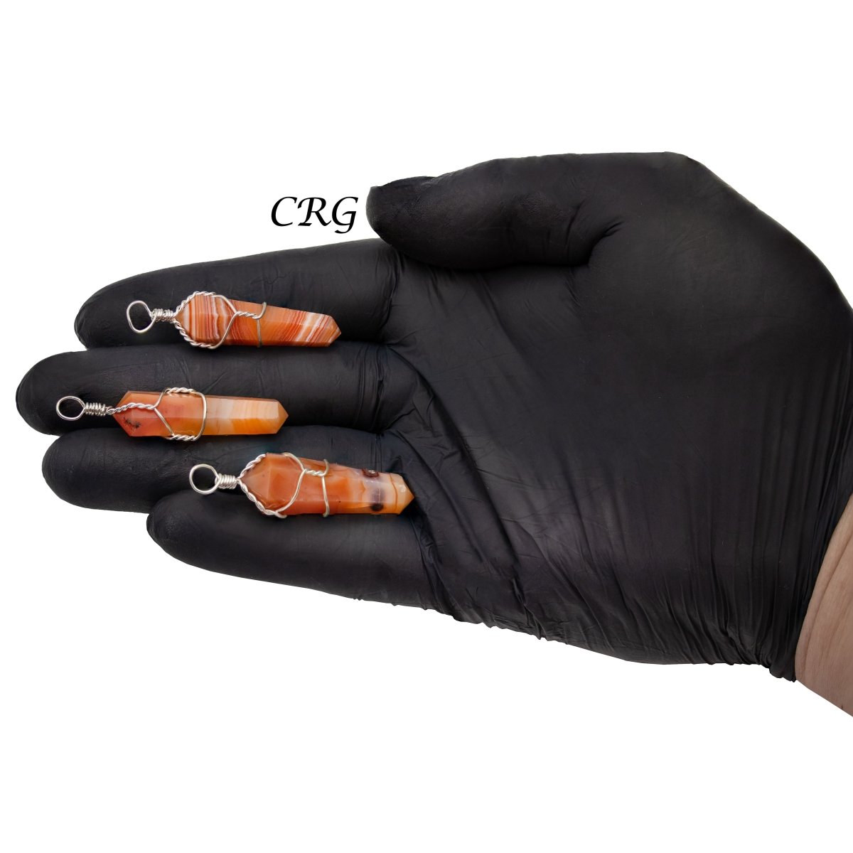 SET OF 4 - Carnelian Double Terminated Point Pendant with Silver Wire / 1" AVG