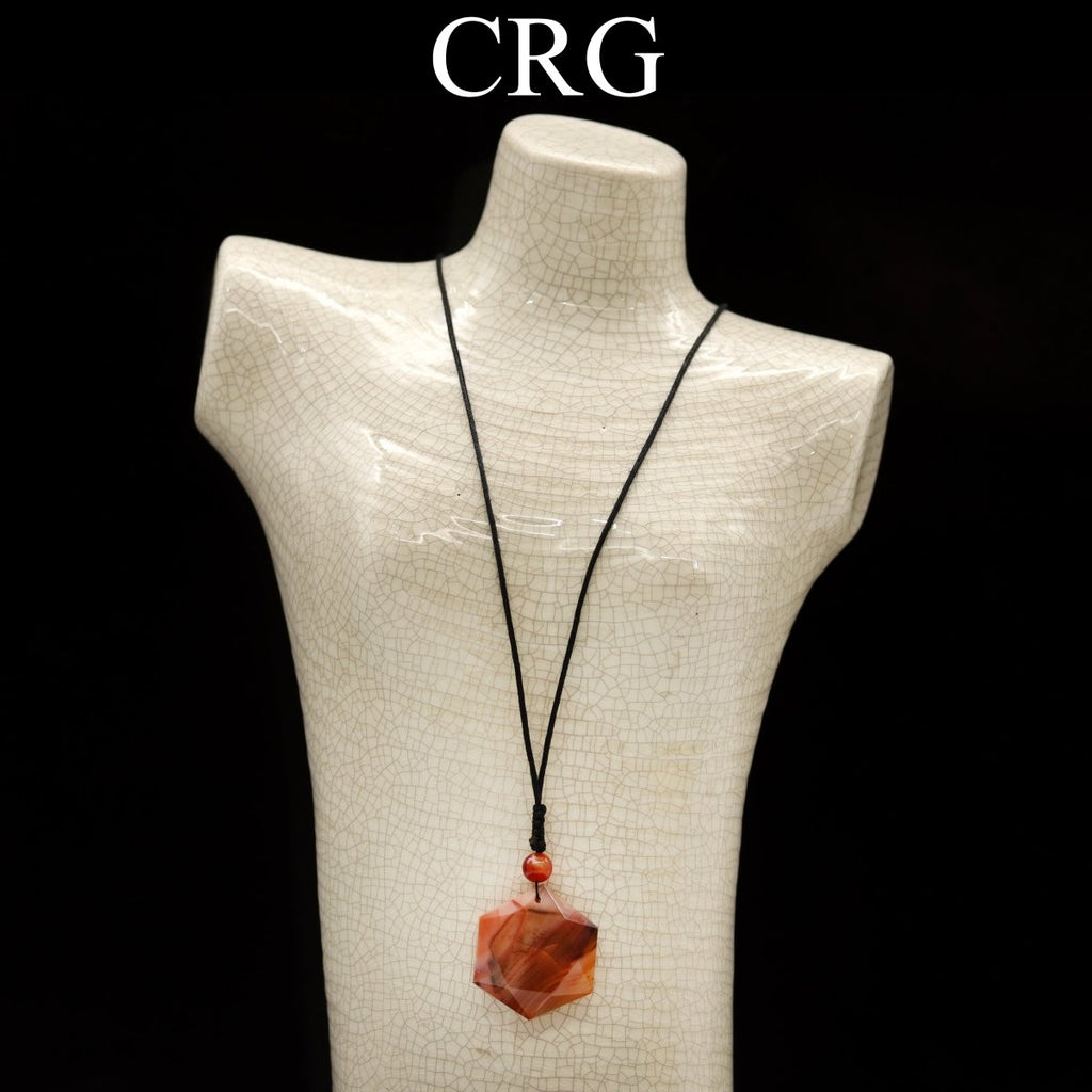 SET OF 4 - Carnelian Faceted Hexagon Pendant with Black Cord / 1" AVG