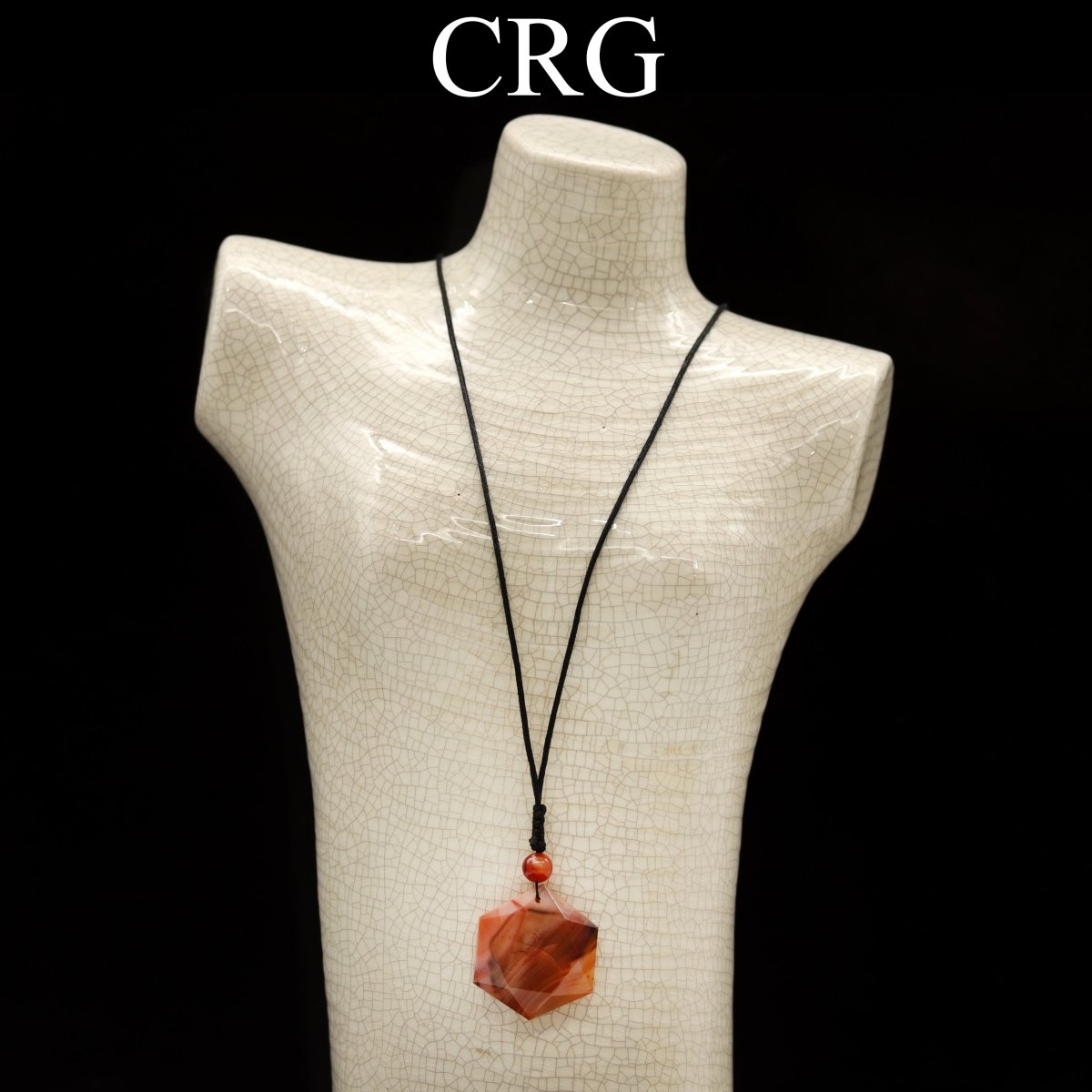 SET OF 4 - Carnelian Faceted Hexagon Pendant with Black Cord / 1" AVG