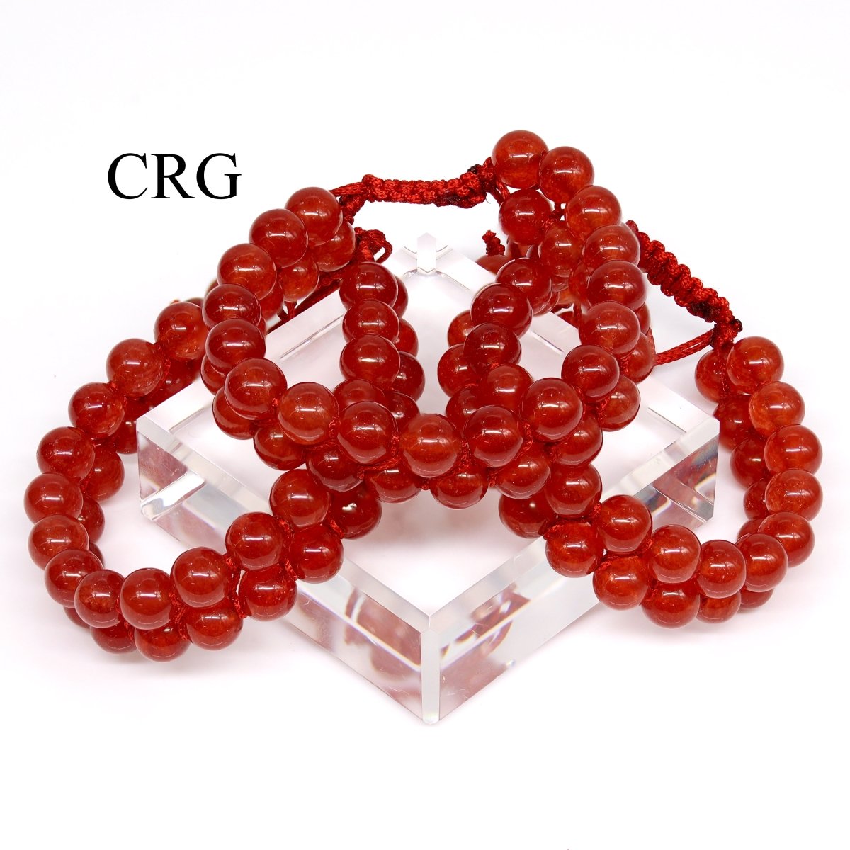 SET OF 4 - Carnelian-Like Red Glass Bead Adjustable Cord Bracelet / 8-12mm AVG
