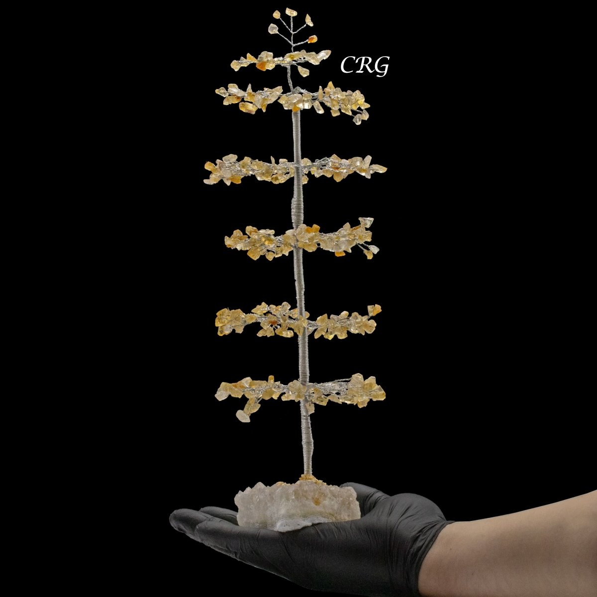 SET OF 4 -Citrine - 500 Gemstone Chip Tree w/ Cluster Base - Silver Wire