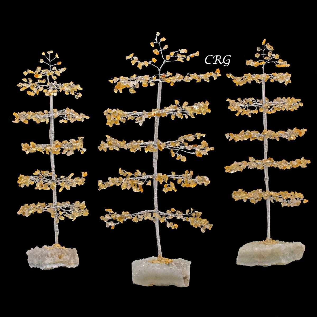 SET OF 4 -Citrine - 500 Gemstone Chip Tree w/ Cluster Base - Silver Wire
