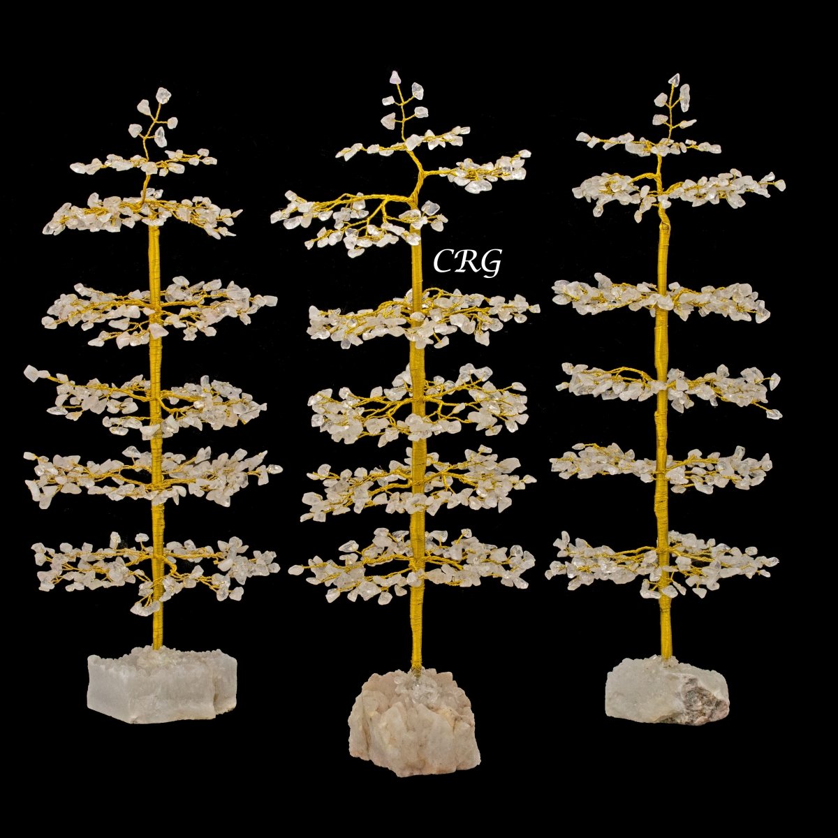 SET OF 4 -Clear Quartz - 500 Gemstone Chip Tree w/ Cluster Base - Gold Wire
