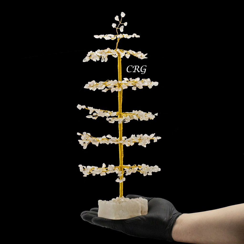 SET OF 4 -Clear Quartz - 500 Gemstone Chip Tree w/ Cluster Base - Gold Wire