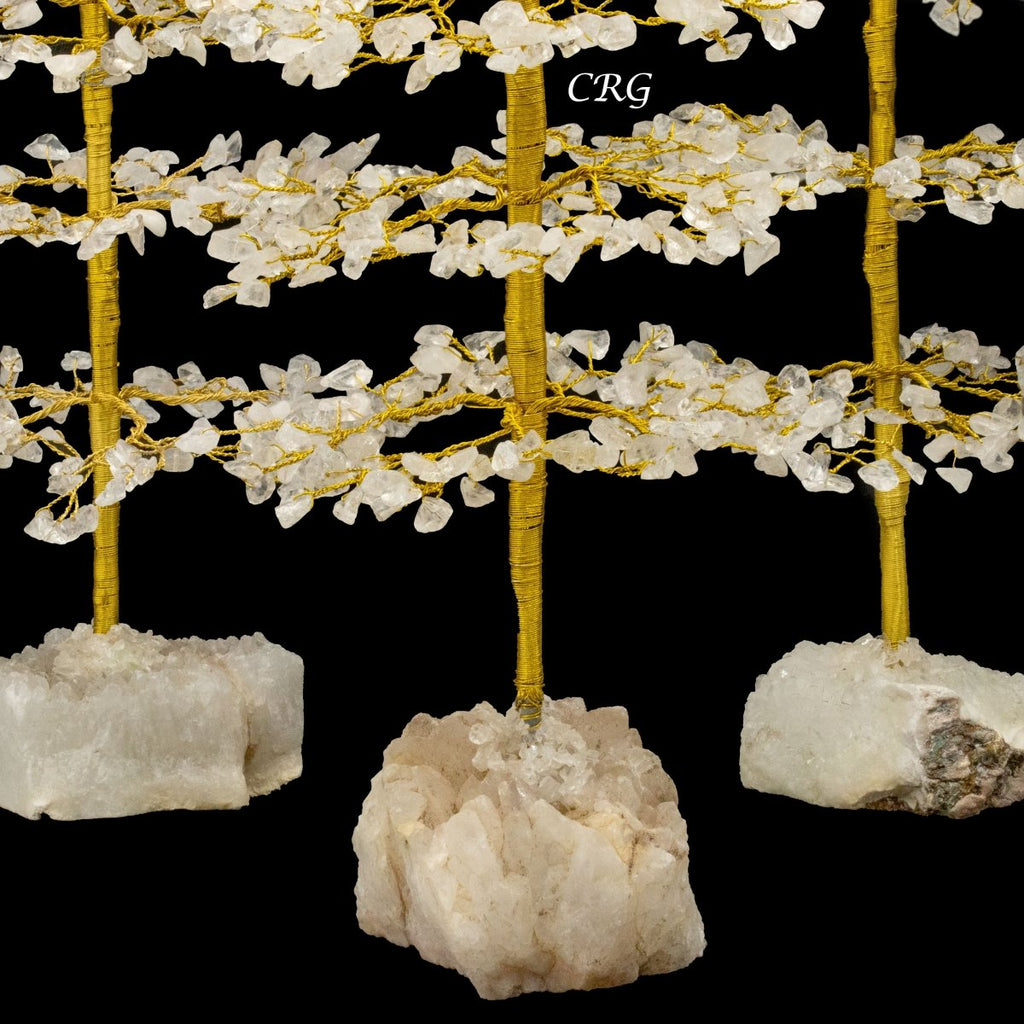 SET OF 4 -Clear Quartz - 500 Gemstone Chip Tree w/ Cluster Base - Gold Wire