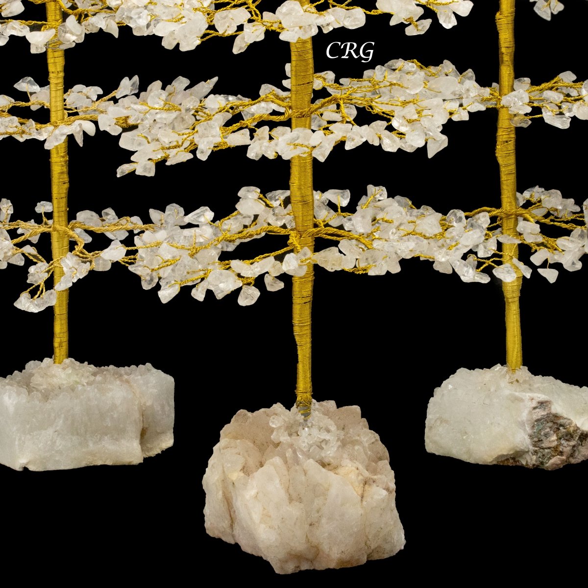 SET OF 4 -Clear Quartz - 500 Gemstone Chip Tree w/ Cluster Base - Gold Wire