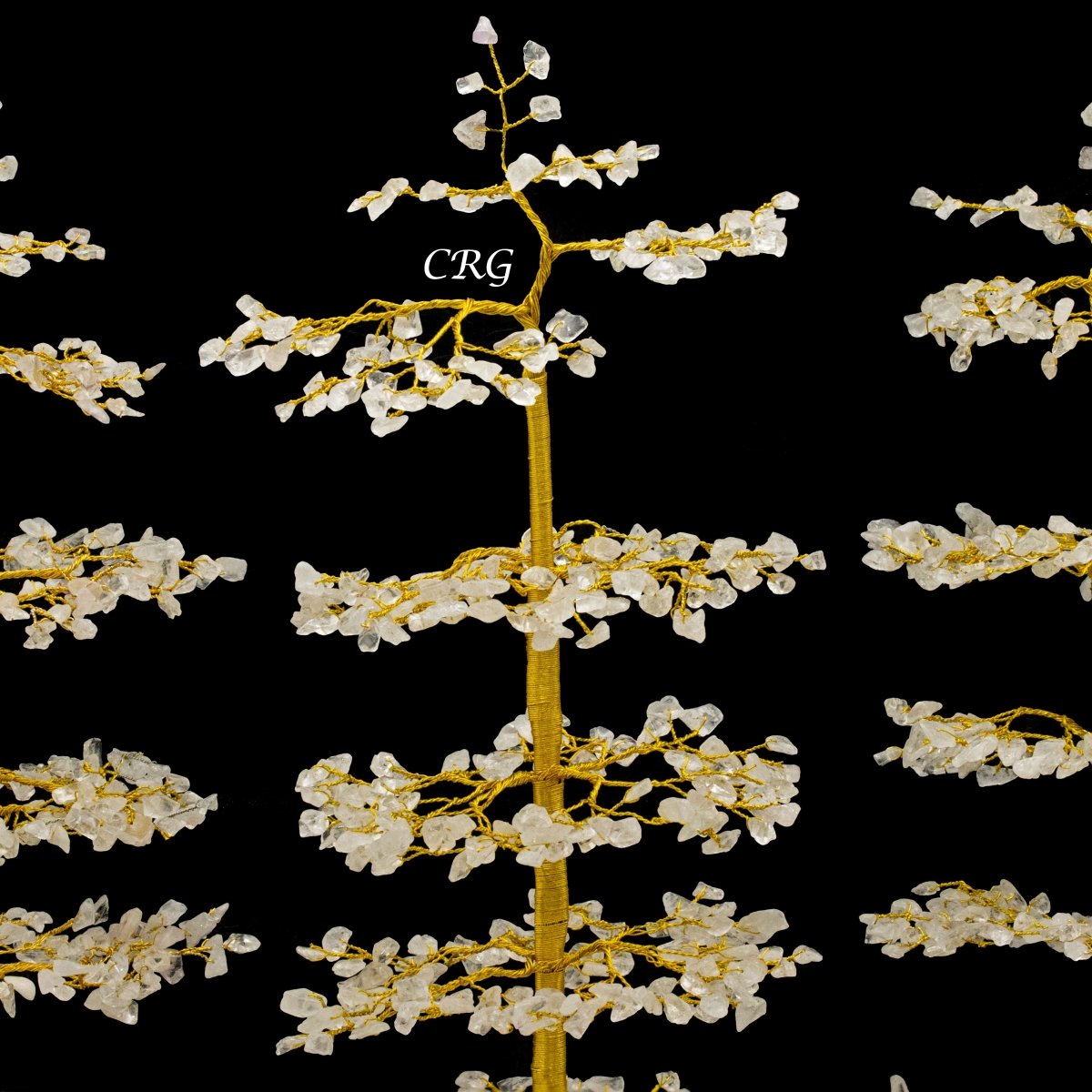 SET OF 4 -Clear Quartz - 500 Gemstone Chip Tree w/ Cluster Base - Gold Wire