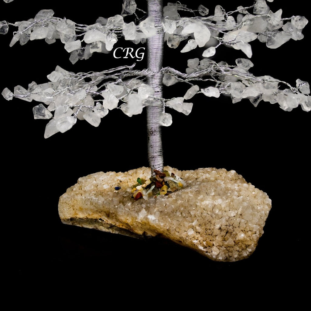 SET OF 4 -Clear Quartz - 500 Gemstone Chip Tree w/ Cluster Base - Silver Wire