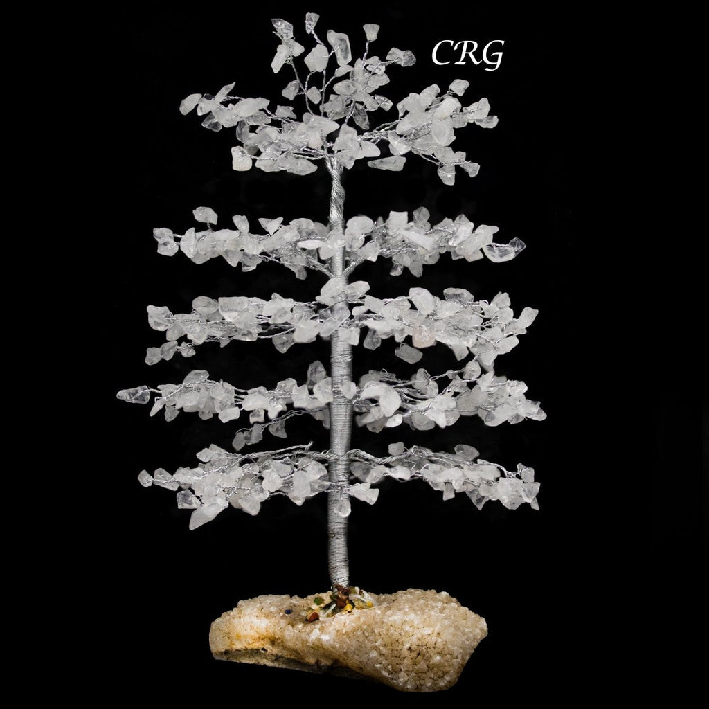 SET OF 4 -Clear Quartz - 500 Gemstone Chip Tree w/ Cluster Base - Silver Wire