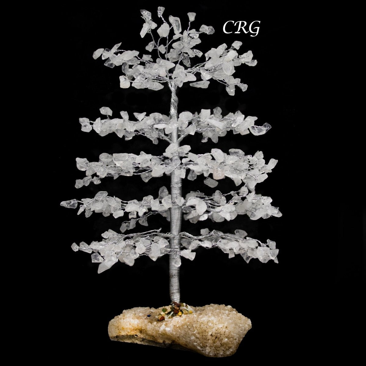 SET OF 4 -Clear Quartz - 500 Gemstone Chip Tree w/ Cluster Base - Silver Wire