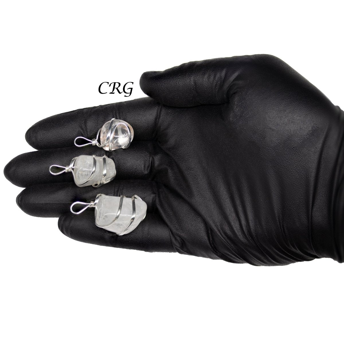 SET OF 4 - Clear Quartz Tumble Pendant w/ Silver Wire Wrapping